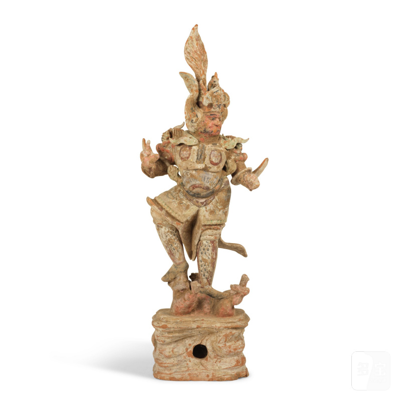 唐 陶加彩天王立像 | STATUETTE DE LOKAPALA EN TERRE CUITE PEINTE - 图2